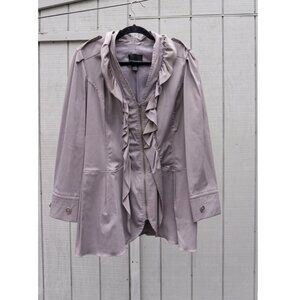 Vintage Y2K Cynthia Rowley Gray Ruffle Trench Coat L Jacket Glam